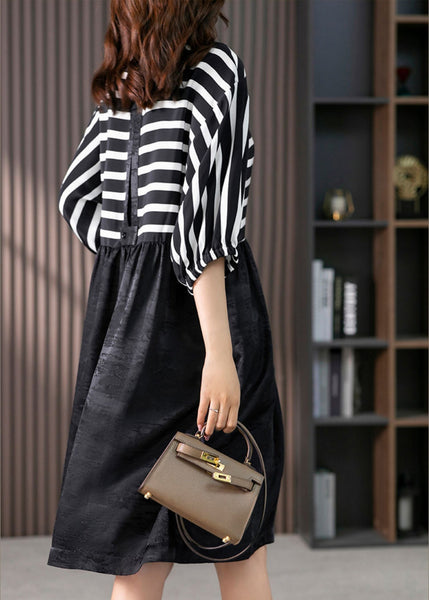 Casual O-Neck Striped Patchwork Silk Maxi Dresses Spring LY1762