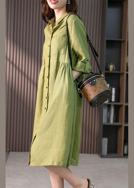 Casual Pink Peter Pan Collar Button Wrinkled Maxi Dresses Long Sleeve LY1739