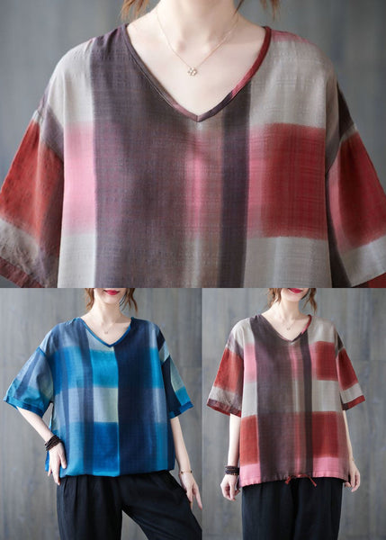 Casual Red Oversized Plaid Linen Tanks Summer FR2009