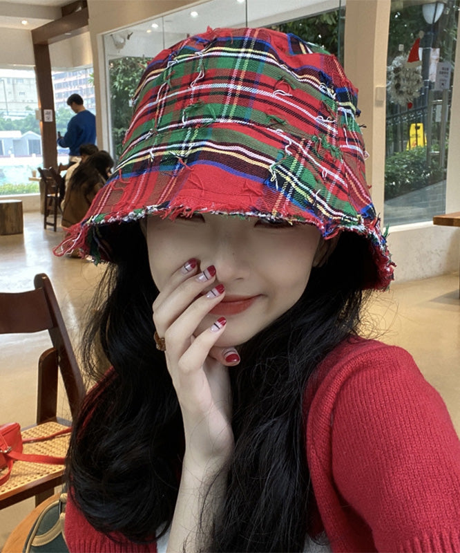 Casual Red Striped Patchwork Cotton Cloche Hat LY502