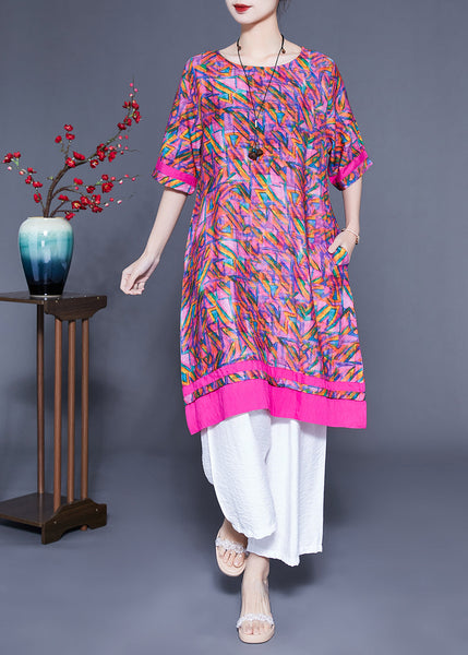 Casual Rose Oversized Print Linen Silk Robe Dresses Summer LY1083
