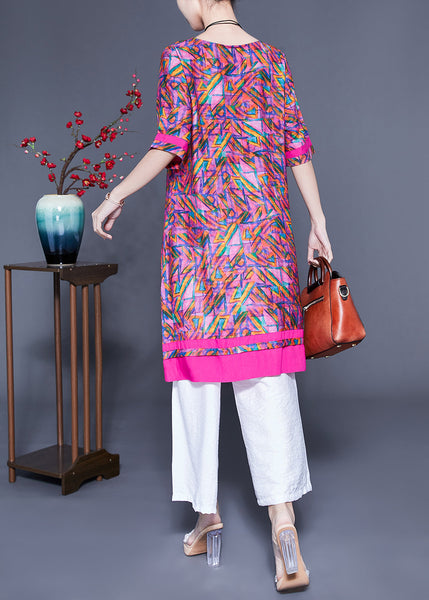 Casual Rose Oversized Print Linen Silk Robe Dresses Summer LY1083