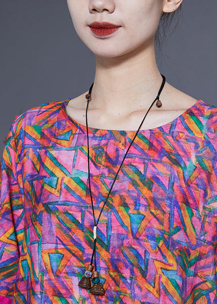 Casual Rose Oversized Print Linen Silk Robe Dresses Summer LY1083