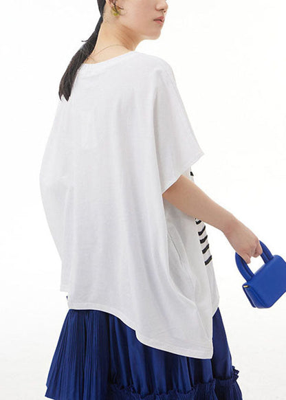 Casual White O Neck Patchwork Cotton T Shirt Tops Summer LY1156