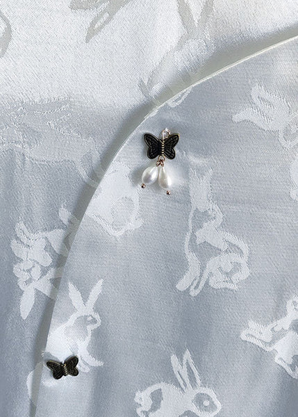 Casual White Stand Collar Patchwork Jacquard Silk Shirts Spring LY1065