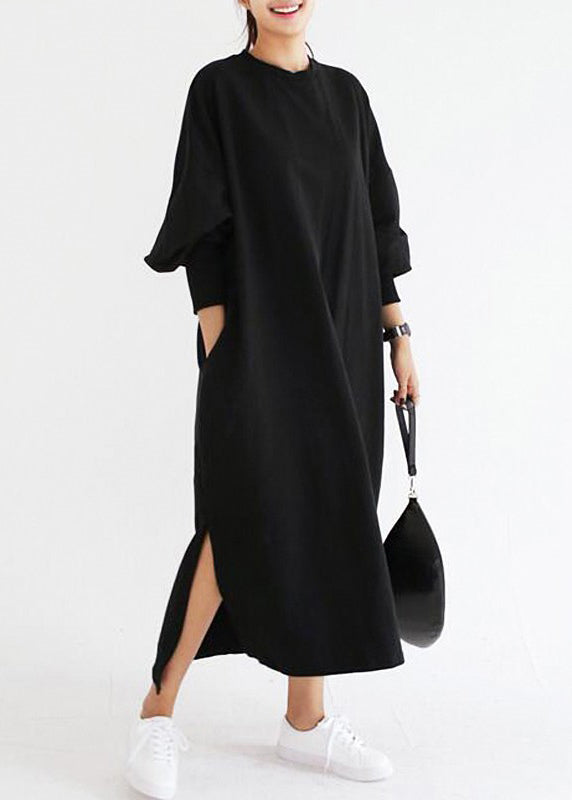 Casual Women Crew Neck Batwing Sleeve Striped Black Long Sweatshirt Dress LC0038