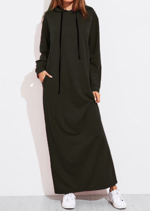 Casual Women Solid Color Full Sleeve Long Hooded Sweatshirt Dress Dark Gray LC0020