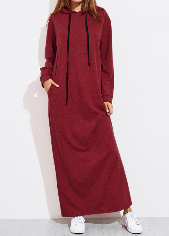 Casual Women Solid Color Full Sleeve Long Hooded Sweatshirt Dress Dark Gray LC0020