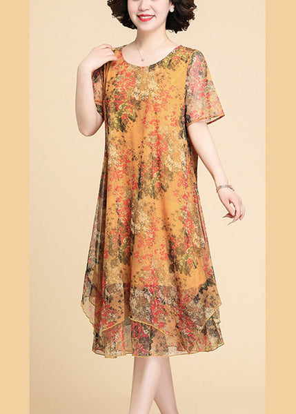 Casual Yellow Print Chiffon Maxi Dress Summer LY1784