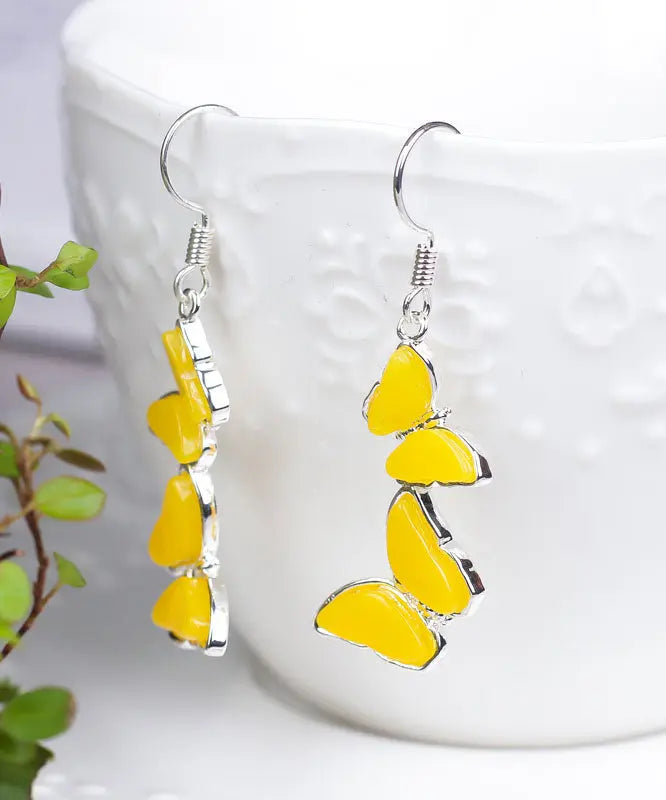 Casual Yellow Sterling Silver Beeswax Butterfly Drop Earrings Ada Fashion