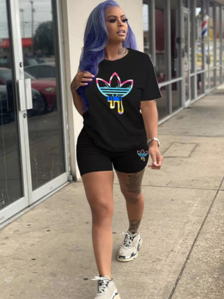 Round Neck Letter Print Shorts Set AR70133