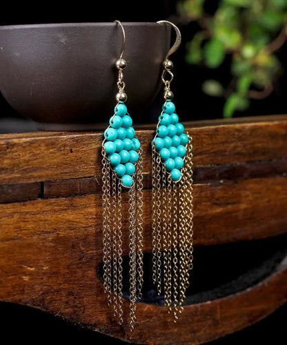 Chic 14K Gold Turquoise Tassel Drop Earrings Ada Fashion