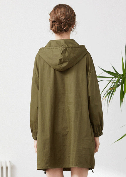 Chic Army Green Hooded Oversized Patchwork Cotton Sweatshirt Streetwear Spring LY0294