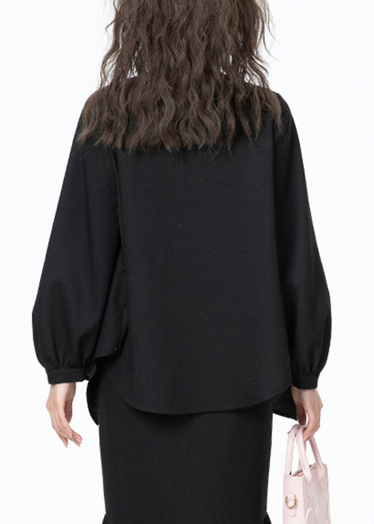 Chic Black O-Neck Bow Chiffon Shirt Long Sleeve LY0747