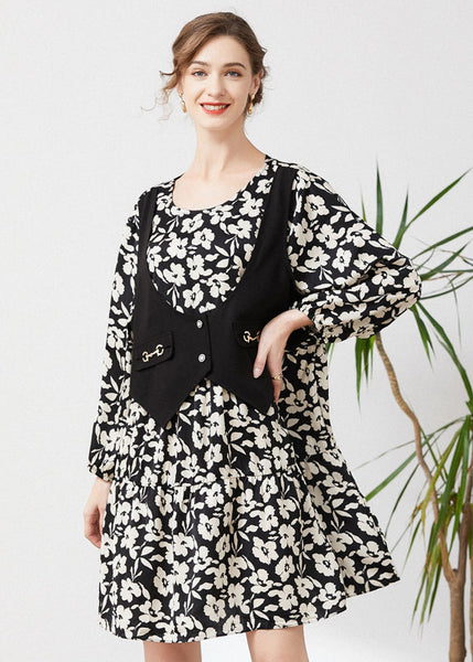 Chic Black Oversized Patchwork Fake Two Piece Dress Spring LY0287