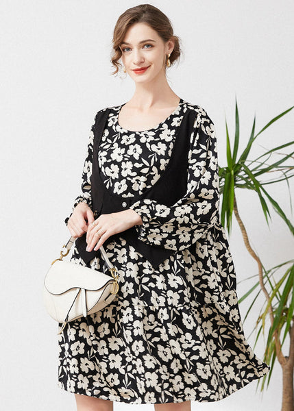 Chic Black Oversized Patchwork Fake Two Piece Dress Spring LY0287