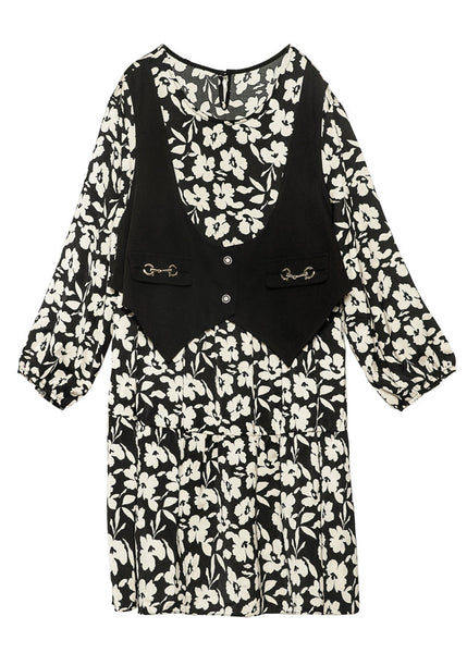 Chic Black Oversized Patchwork Fake Two Piece Dress Spring LY0287