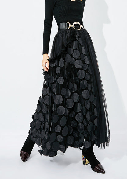 Chic Green-Black Dot Ruffled Patchwork Dot Tulle A Line Skirts Summer LY0813