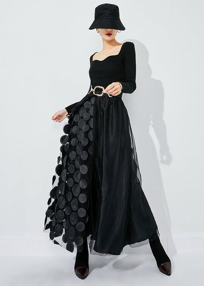 Chic Rose-Black Dot Ruffled Patchwork Dot Tulle A Line Skirts Summer LY0876