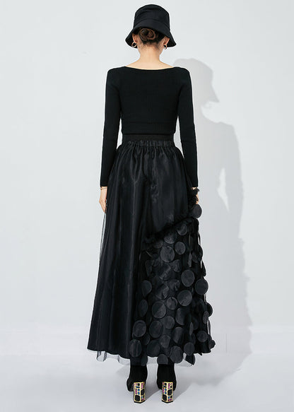 Chic Rose-Black Dot Ruffled Patchwork Dot Tulle A Line Skirts Summer LY0876