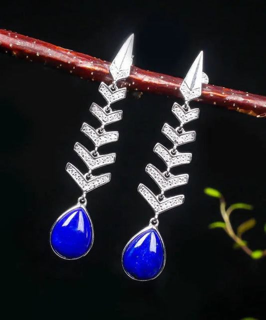 Chic Blue Sterling Silver Inlaid Gem Stone Zircon Drop Earrings Ada Fashion