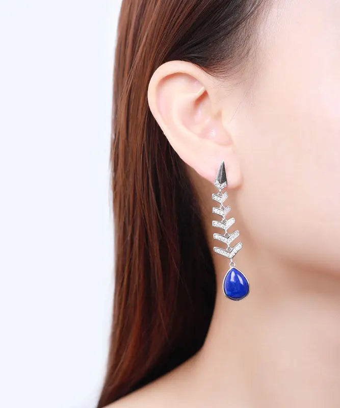 Chic Blue Sterling Silver Inlaid Gem Stone Zircon Drop Earrings Ada Fashion