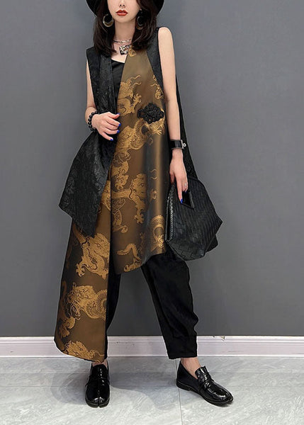 Chic Colorblock Asymmetrical Patchwork Jacquard Silk Vests Sleeveless LY1597