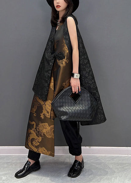 Chic Colorblock Asymmetrical Patchwork Jacquard Silk Vests Sleeveless LY1597