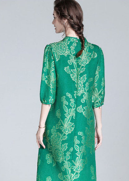 Chic Green Embroideried Patchwork Chinese Button Silk Dresses Summer LY0118