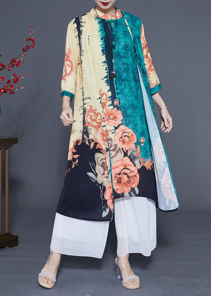 Chic Green Oversized Print Chinese Style Silk Women Sets 2 Pieces Spring LY1079