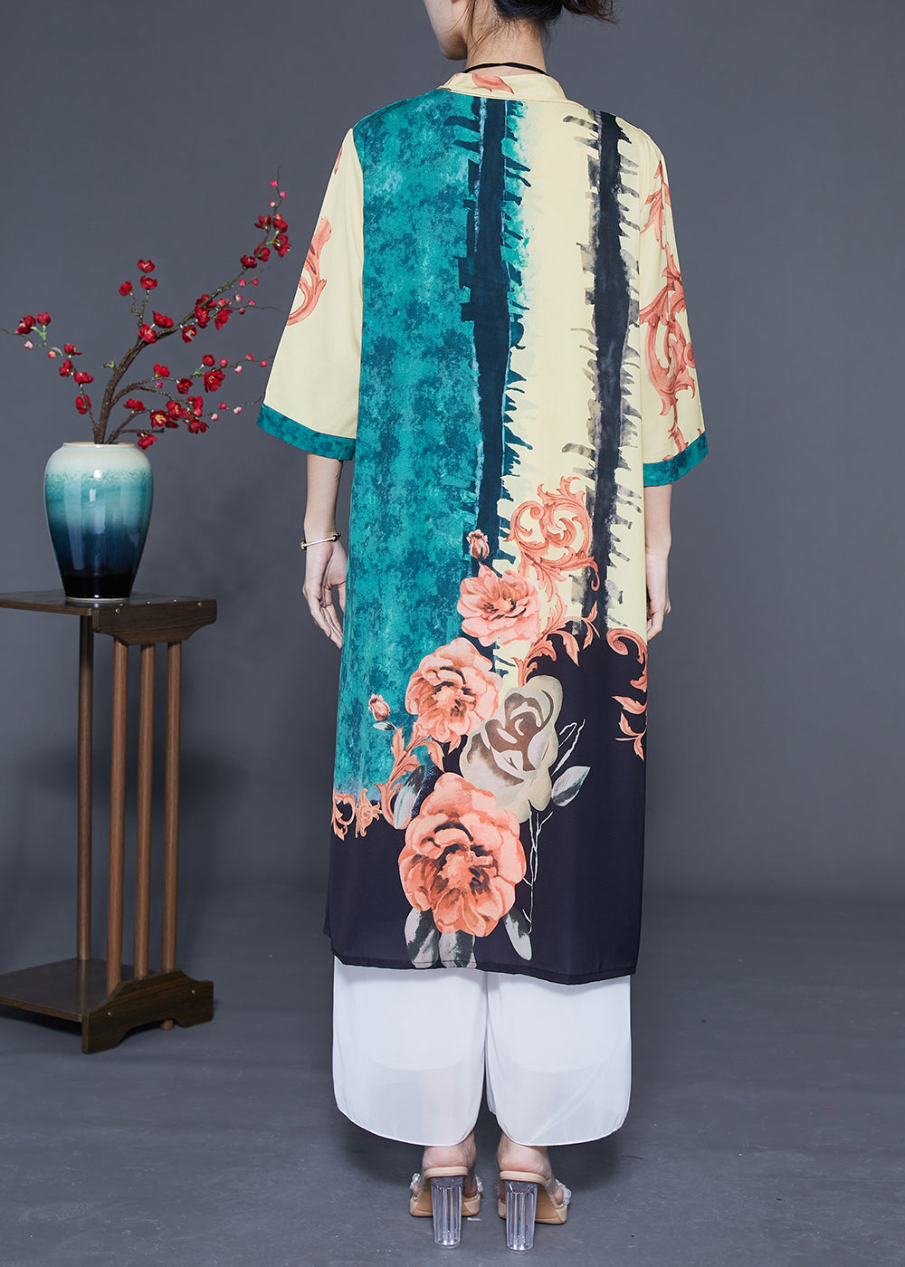 Chic Green Oversized Print Chinese Style Silk Women Sets 2 Pieces Spring LY1079