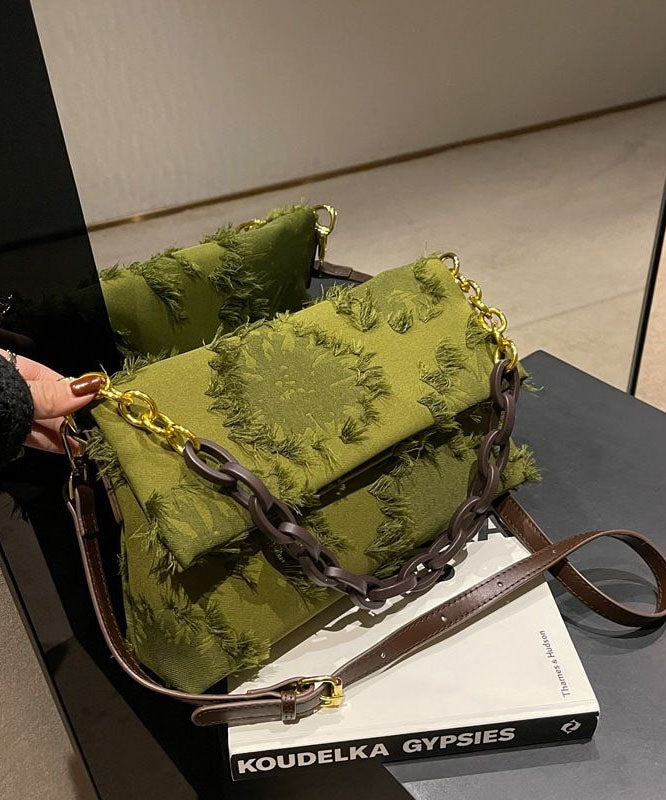 Chic Green Tassel Patchwork Chain Canvas Messenger Bag LY1376