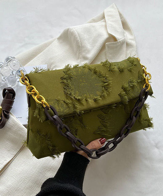 Chic Green Tassel Patchwork Chain Canvas Messenger Bag LY1376