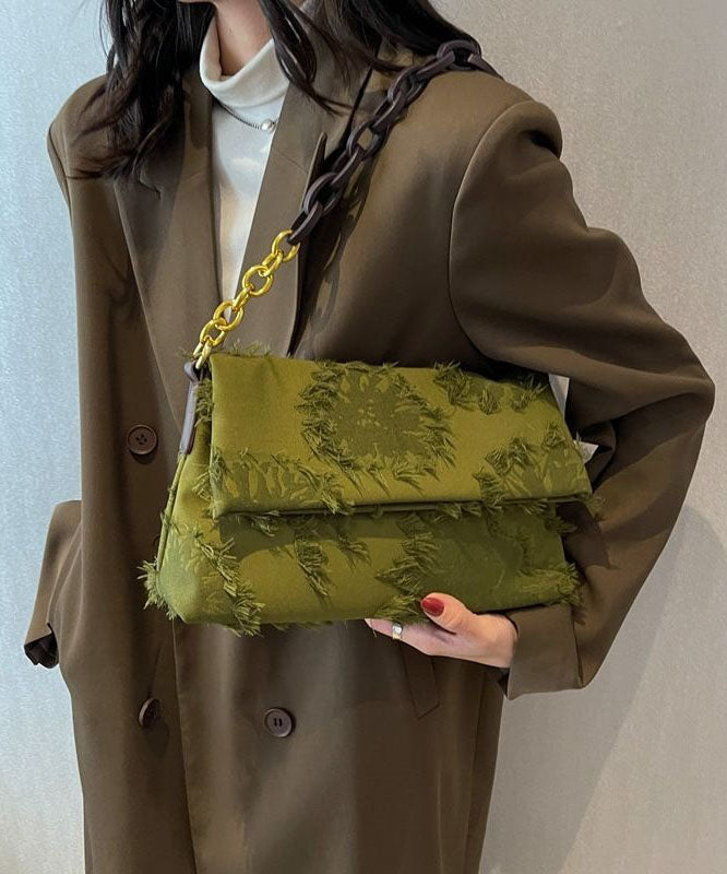 Chic Green Tassel Patchwork Chain Canvas Messenger Bag LY1376