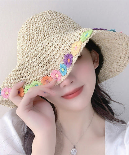 Chic Khaki Floral Straw Woven Floppy Sun Hat LY525