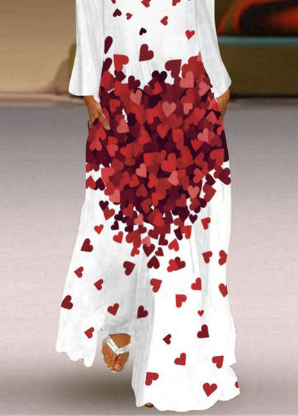 Chic Loving Heart Print Chiffon Holiday Maxi Dress Spring LY1934