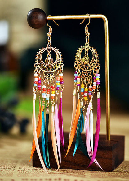 Chic Multicolour Feather Tassel Metal Drop Earrings HE1006