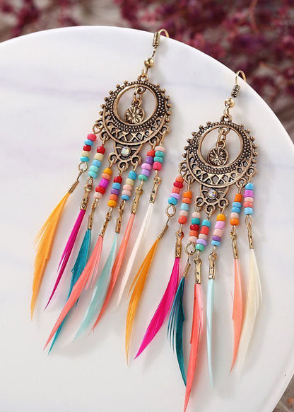 Chic Multicolour Feather Tassel Metal Drop Earrings HE1006