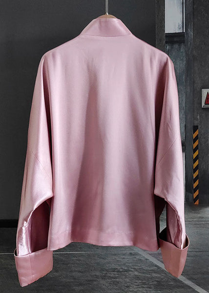 Chic Pink Embroideried Chinese Button Patchwork Silk Coat Spring LY0986