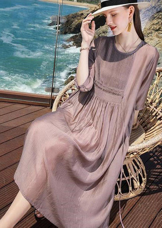 Chic Purple O Neck Patchwork Silk Holiday Dresses Summer LC0227