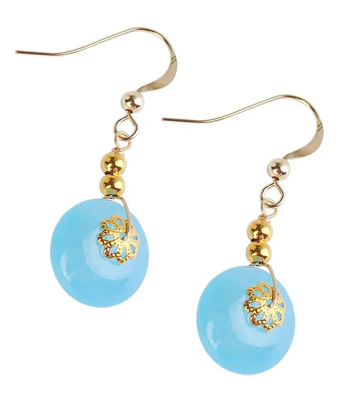 Chic Sea Blue Sterling Silver 14K Gold Chalcedony Drop Earrings Ada Fashion