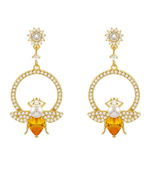 Chic Yellow Alloy Crystal Zircon Bee Hoop Earrings LY1800