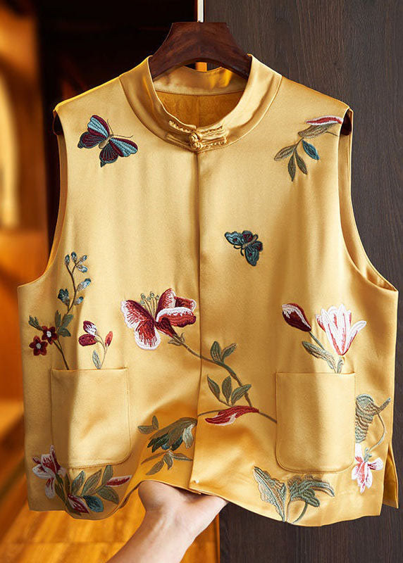 Chinese Style Black Butterfly Embroideried Patchwork Silk Vest Sleeveless LC0234