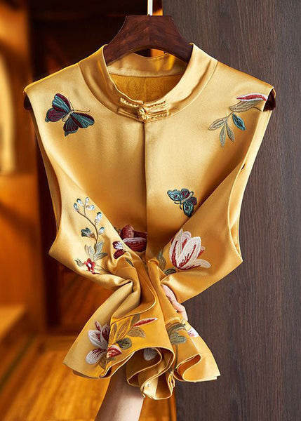 Chinese Style Black Butterfly Embroideried Patchwork Silk Vest Sleeveless LY1699