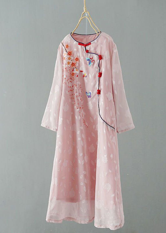 Chinese Style Pink Embroideried Patchwork Chiffon Dress Spring LY1725