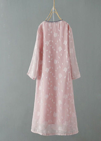 Chinese Style Pink Embroideried Patchwork Chiffon Dress Spring LY1725