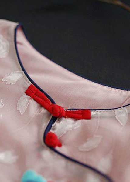 Chinese Style Pink Embroideried Patchwork Chiffon Dress Spring LY1725