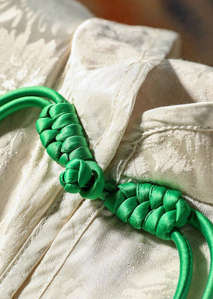 Chinese Style White Mandarin Collar Jacquard Tassel Silk Shirt Spring LY1007