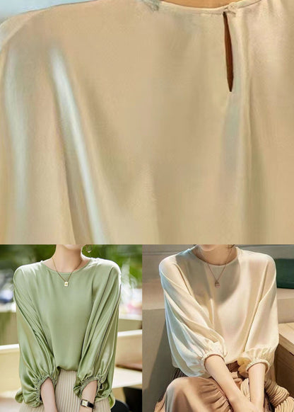 Classy Beige O Neck Patchwork Silk Shirt Top Batwing Sleeve LY0086