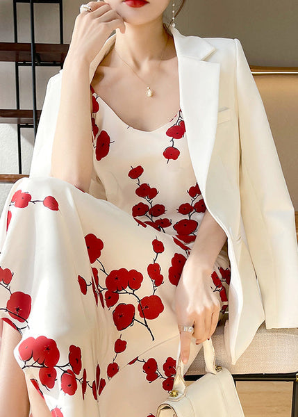 Classy Black V Neck Dot Print Silk Maxi Slip Dress Summer LY1723